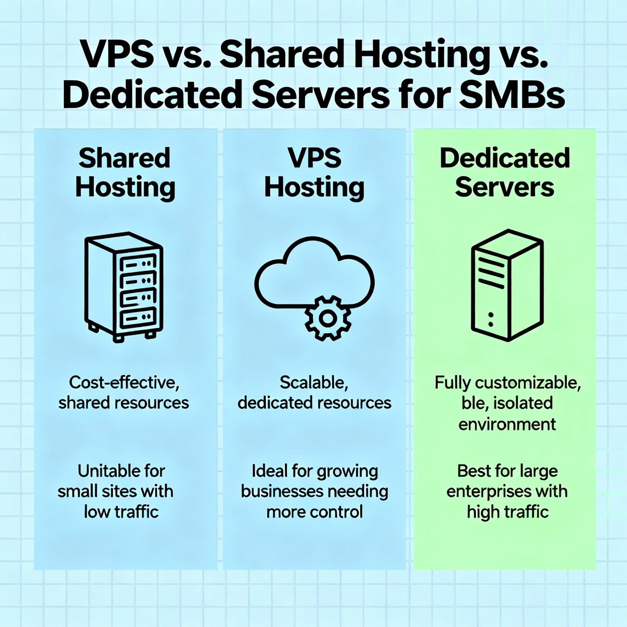 Comparativ: VPS vs. shared hosting vs. server dedicat pentru afaceri mici și mijlocii